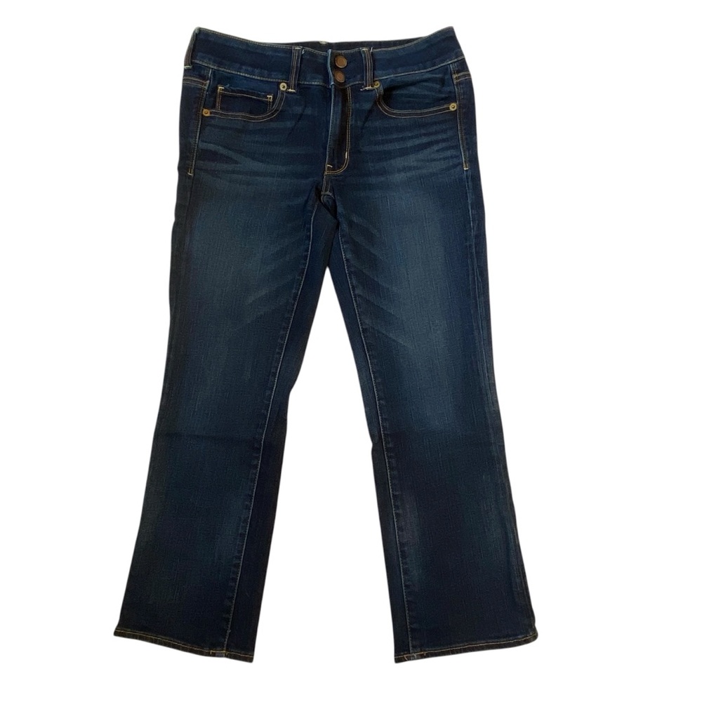 AMERICAN EAGLE Artist Crop Jeans Size 6 Regular Dark Blue Super Stretch Capris